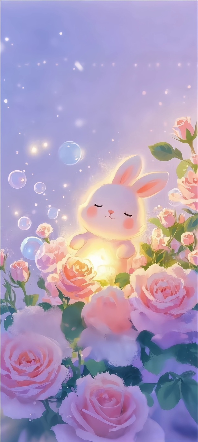 唯美治愈微光花海小兔子