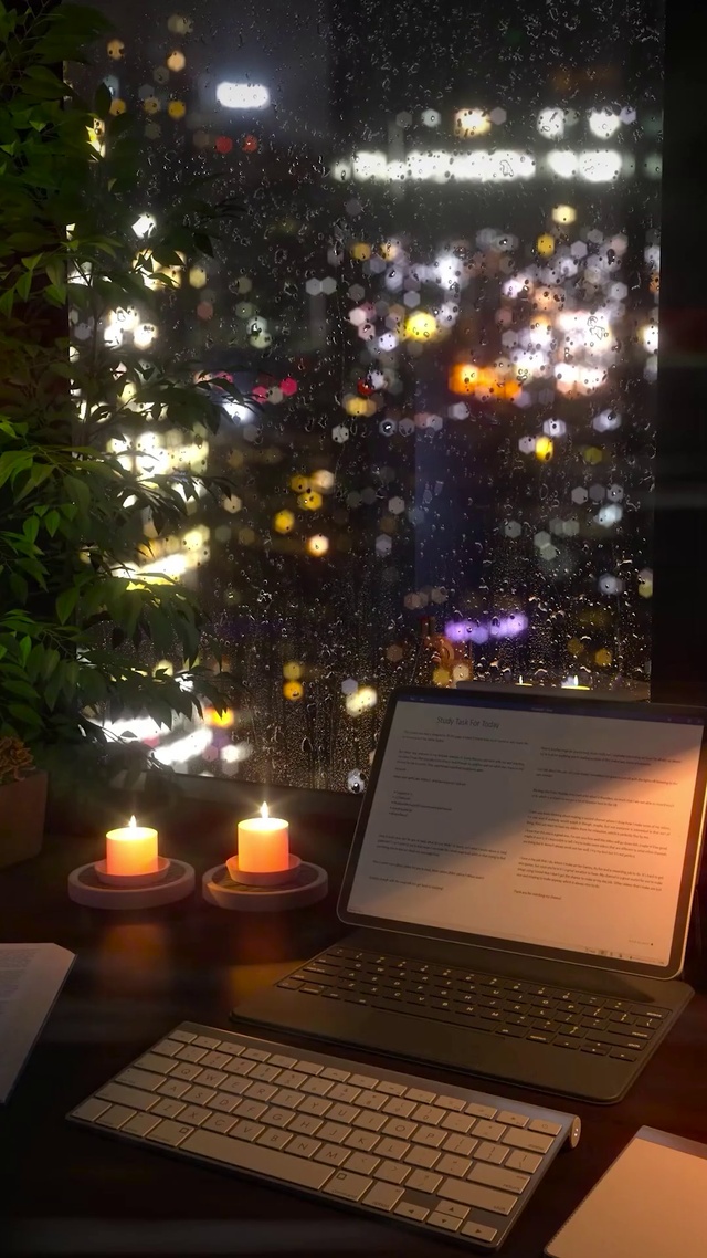 4K安静雨夜房间