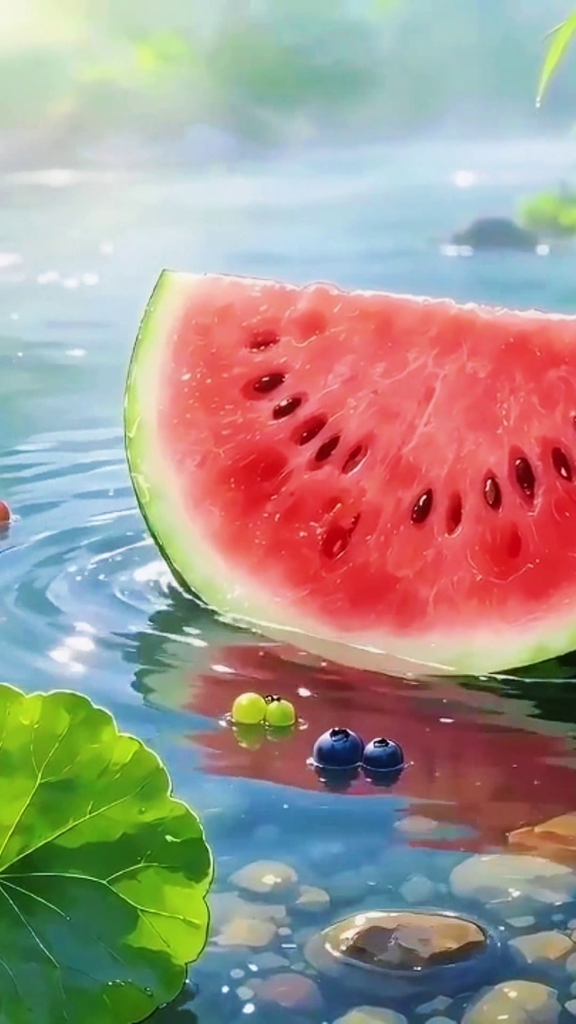 夏日溪边清凉西瓜果蔬