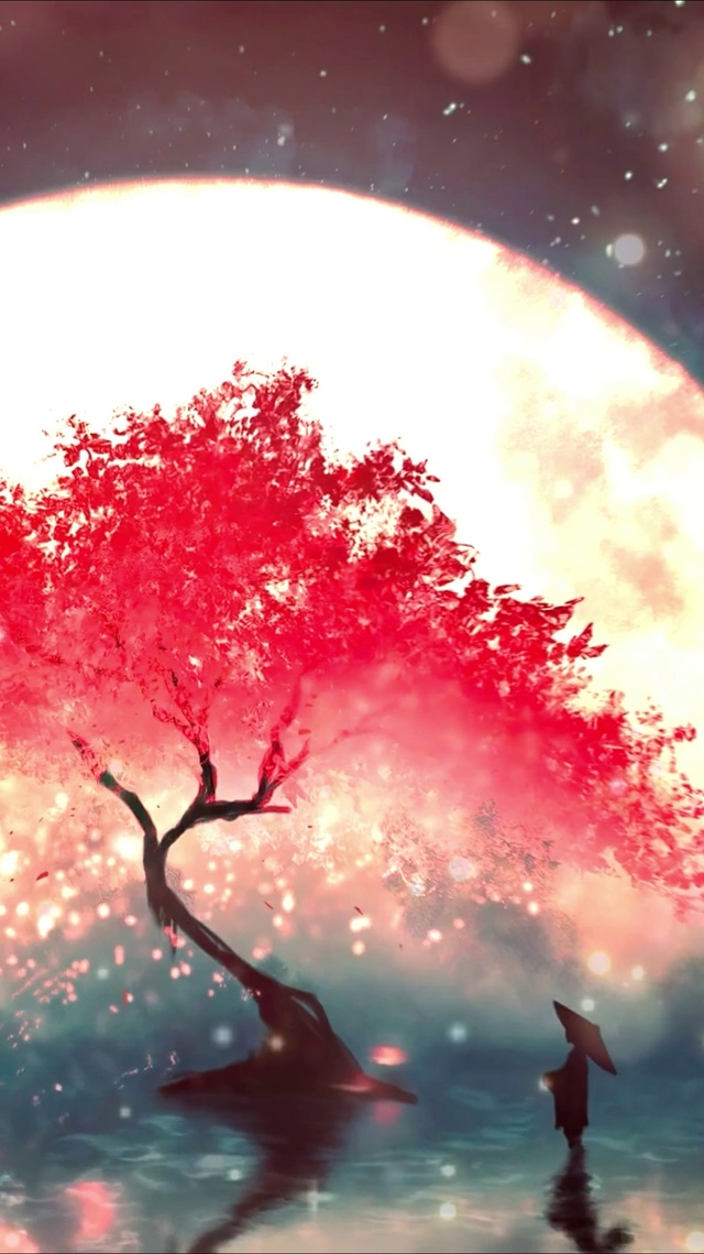 月下樱花树