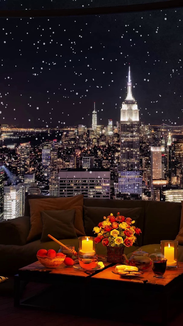 唯美城市夜景房间