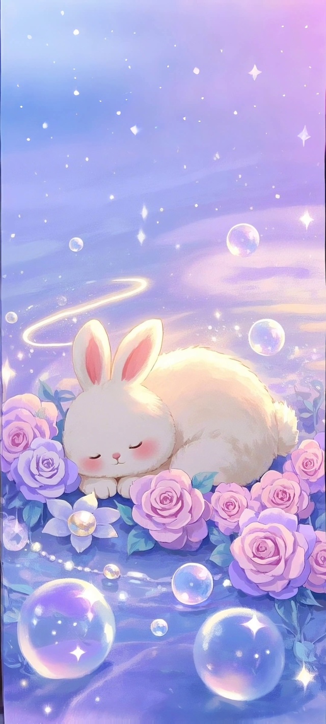 萌兔柔美的粉紫玫瑰