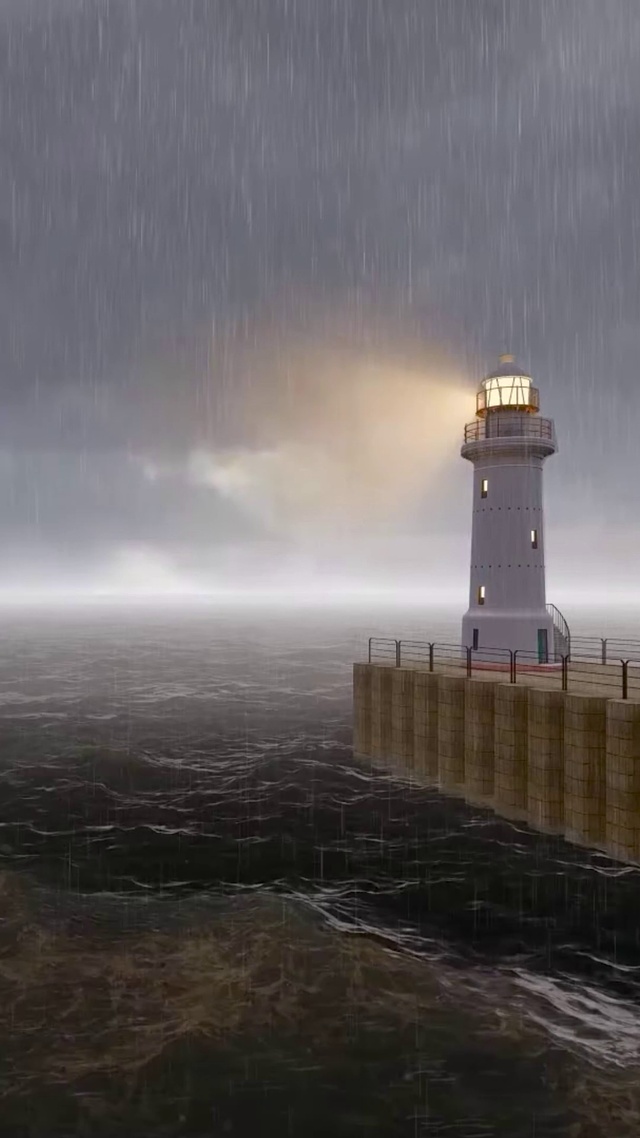 暴风雨中的海岸灯塔