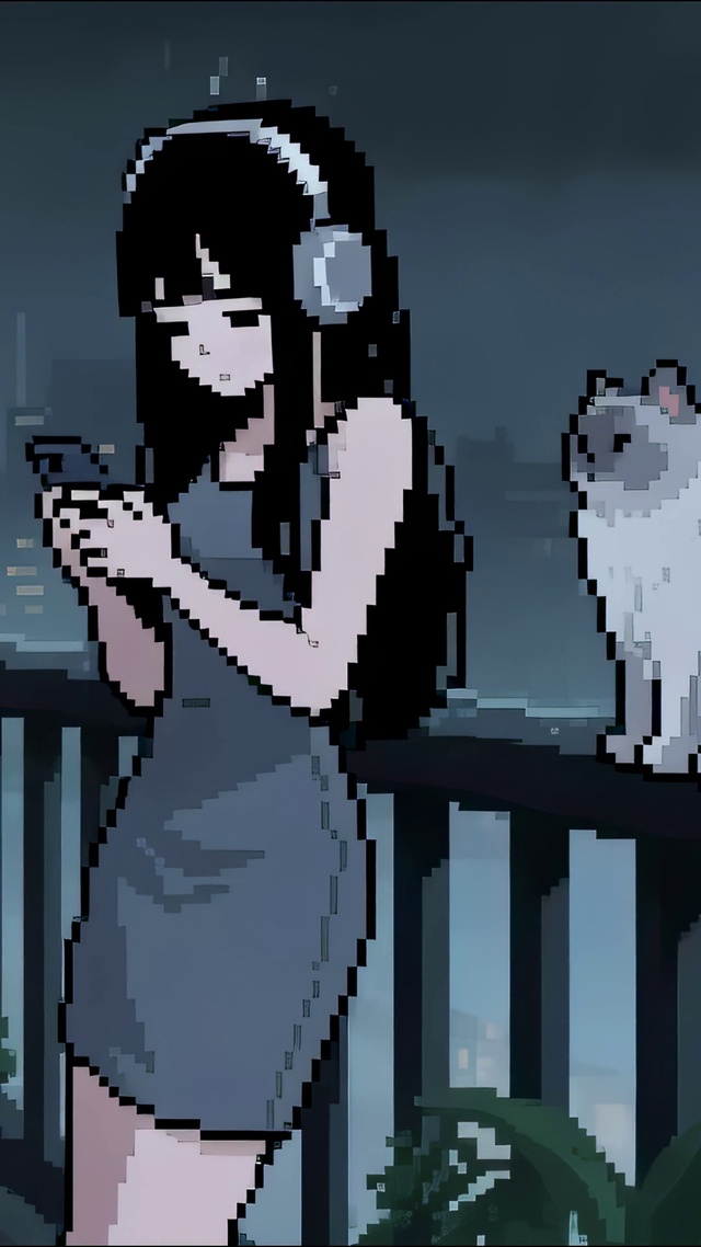 像素动画-窗台少女