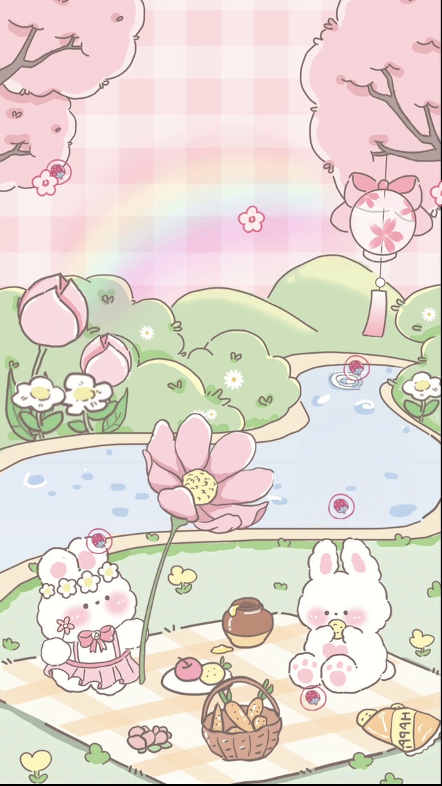 可爱粉色唯美兔兔野餐
