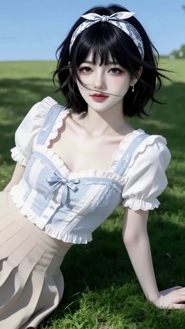 草地短发少女