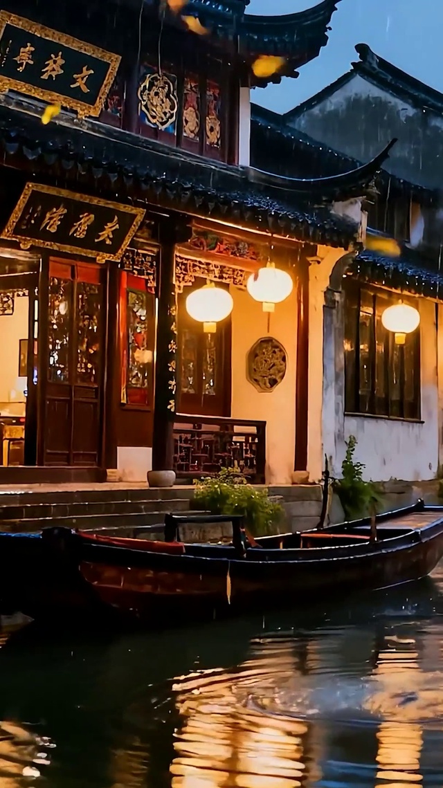 夜景树木河流