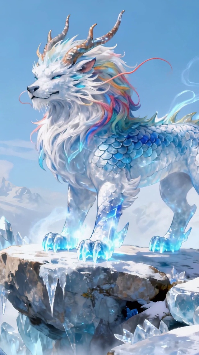 冰天雪地中水晶麒麟神兽见者好运