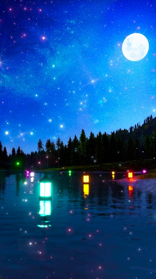 唯美夜晚星空湖