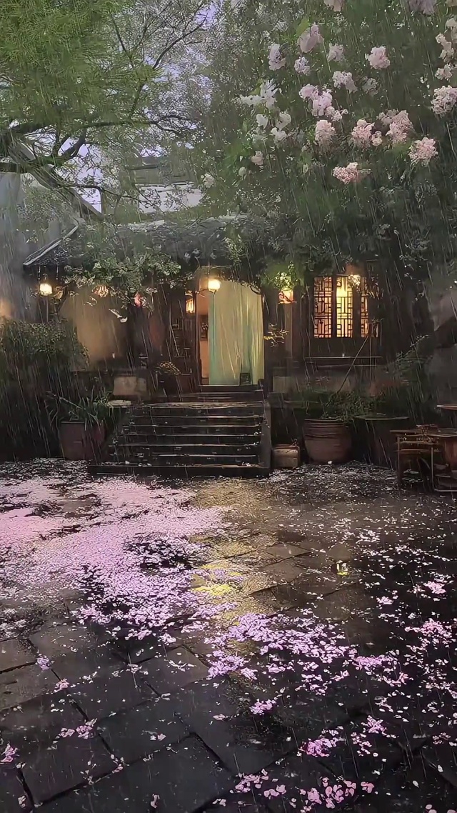 雨中小院