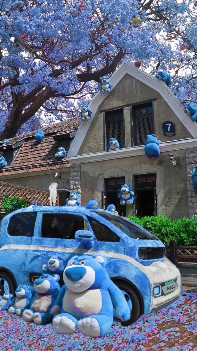 蓝色版草莓熊浪漫小屋小汽车