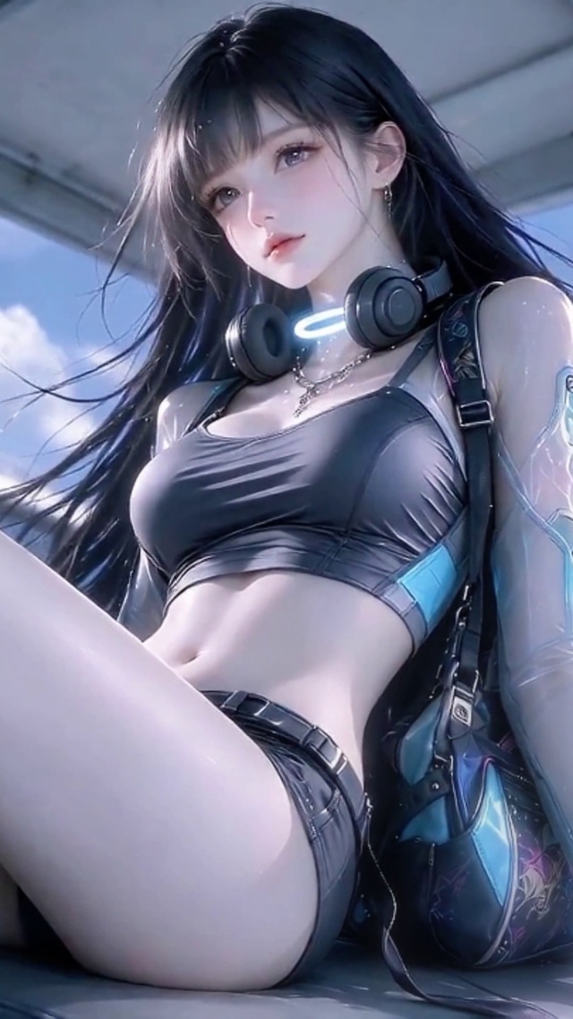 蓝天下游轮唯美少女