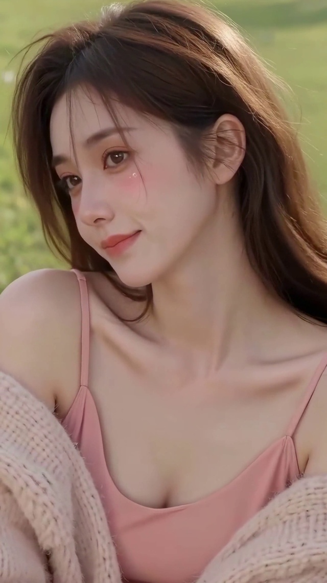 清纯草地长发美女