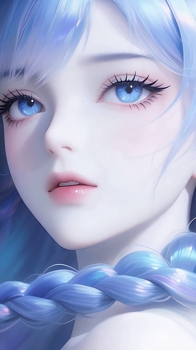 微风中的蓝色麻花辫少女