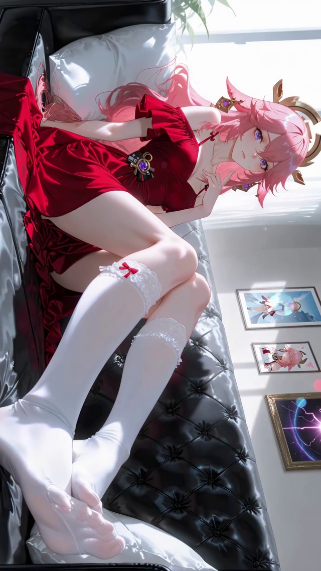 白丝红裙礼服少女-八重神子