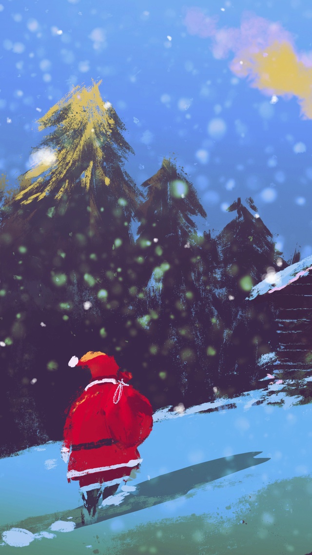 4K 高清 雪中爬山的圣诞老人