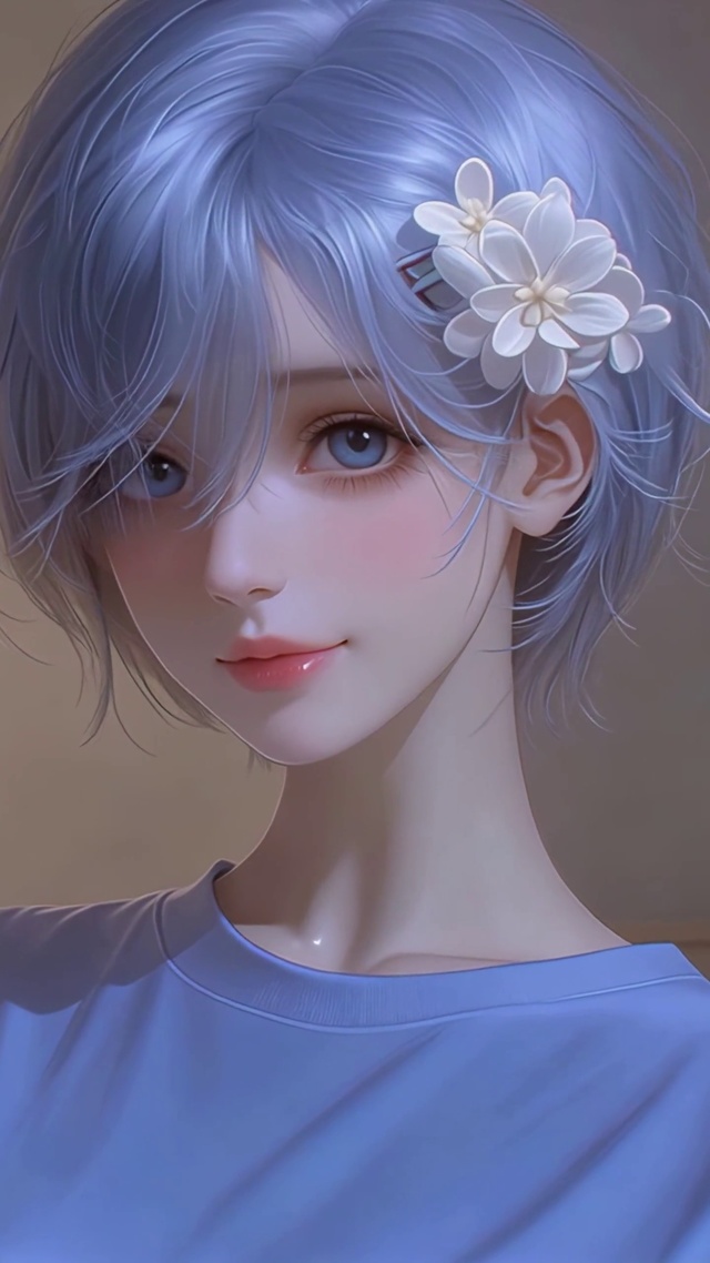 暖灯下的蓝发少女