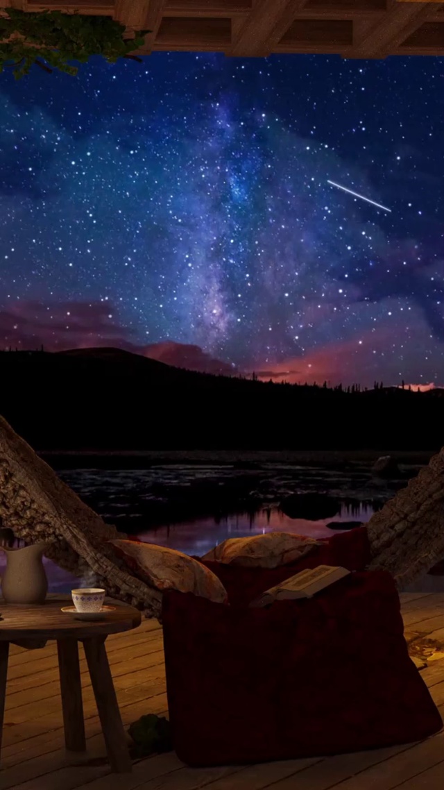 星空湖泊木屋吊床