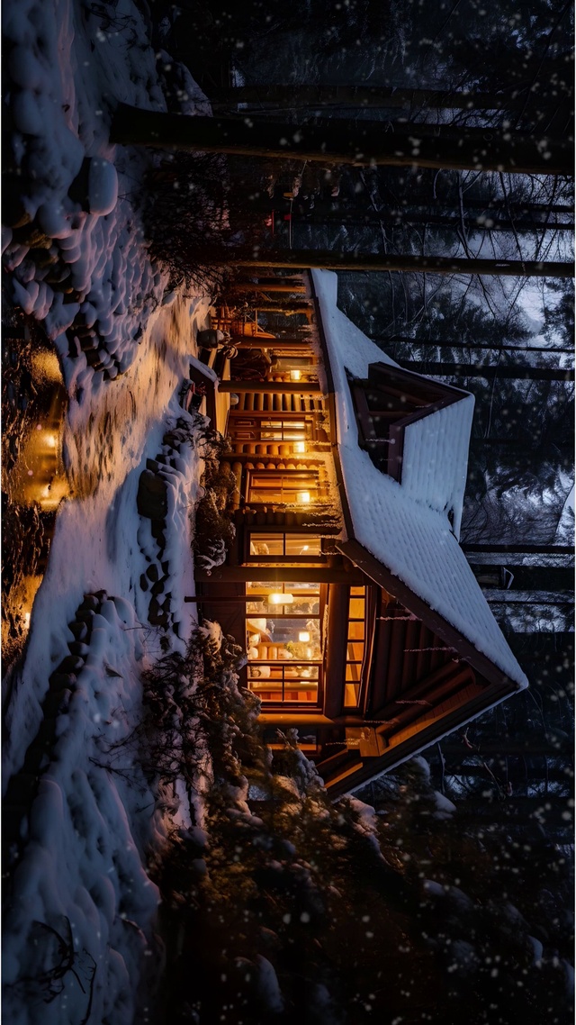 冬夜小屋灯光
