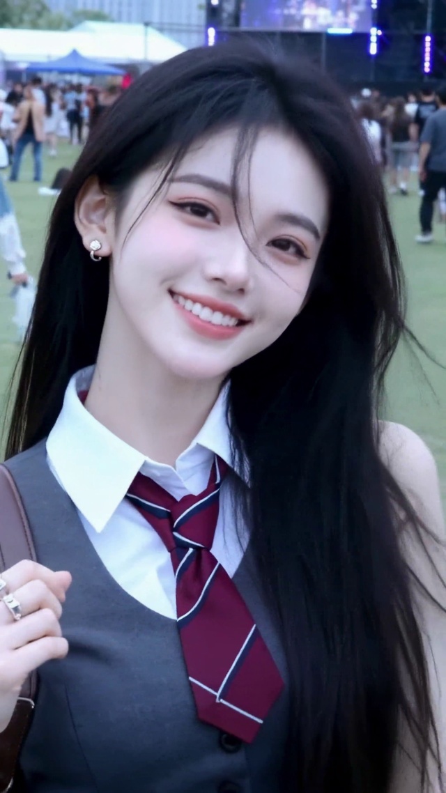 户外音乐节清新长发美女
