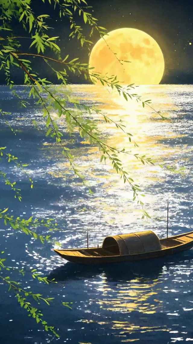 月夜江上浮孤舟