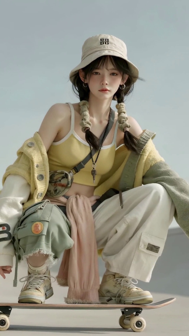 滑板场甜酷休闲美少女