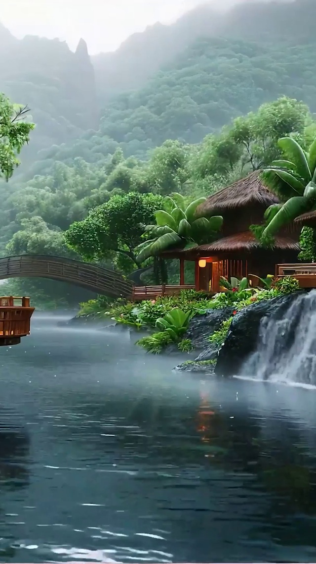 护眼绿景树木河流