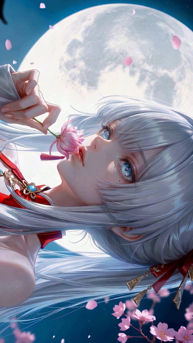 月下樱花银发美少女