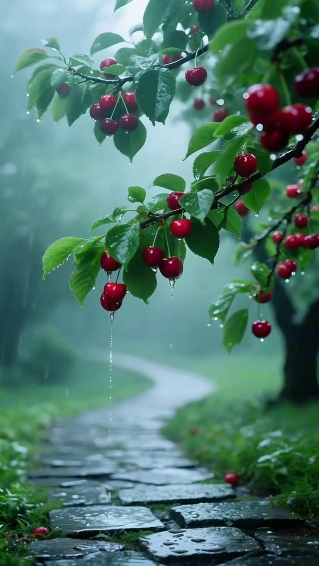 雨中樱桃树