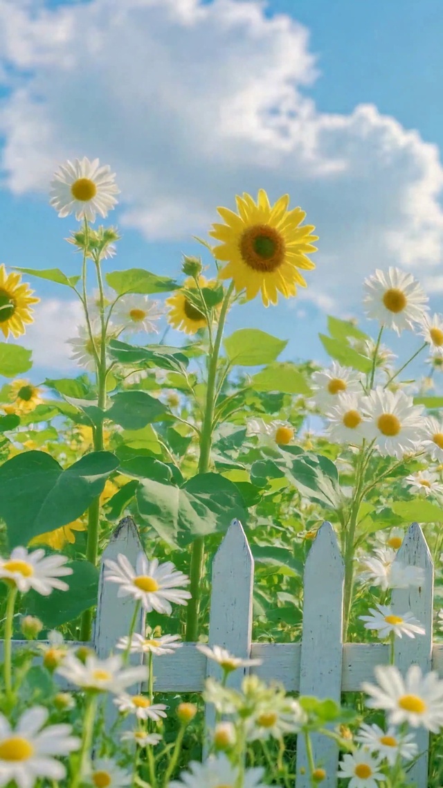 清新夏日雏菊向日葵花田