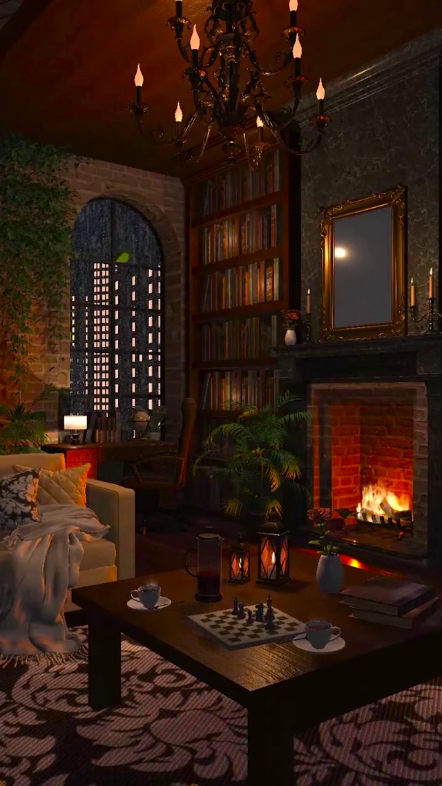 夜晚城市雨天房间