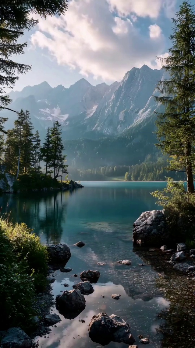 雾漫青山，水映天光