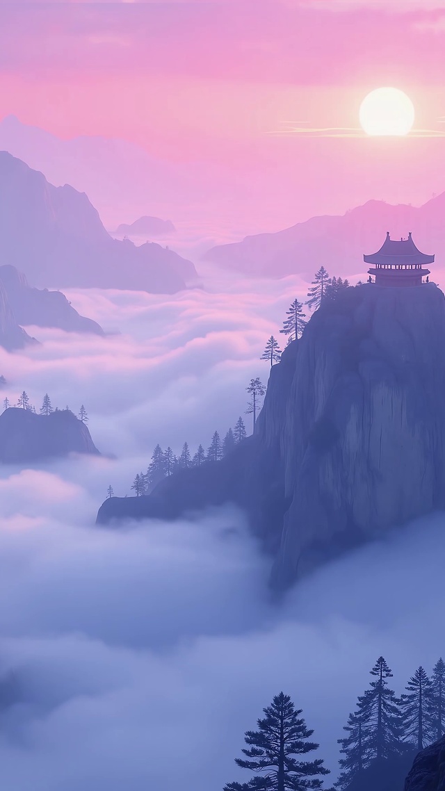 唯美治愈云海山峦黄昏仙境