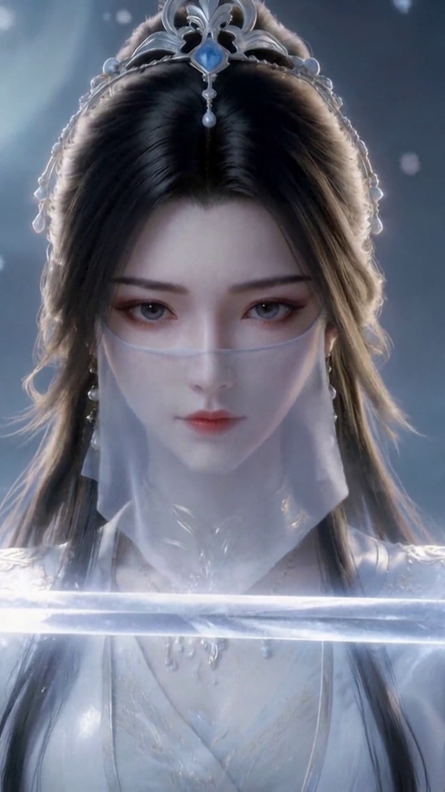 月夜古风白衣持剑美女