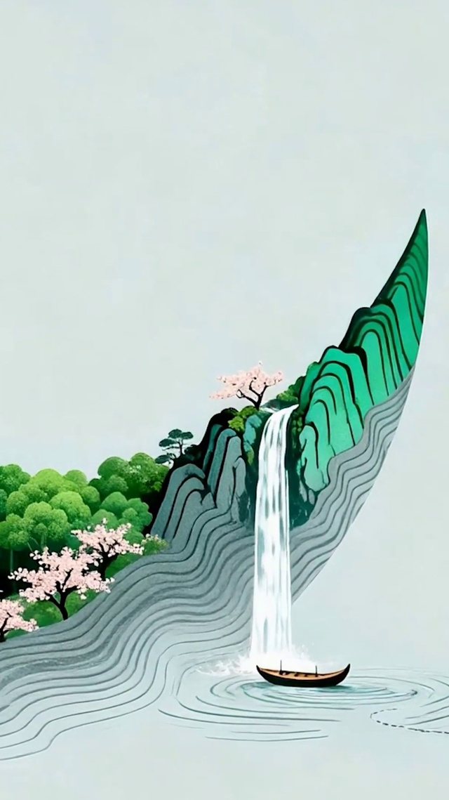 护眼树木瀑布河流