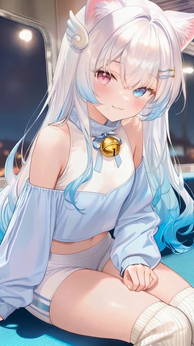 夜间地铁猫耳异瞳美少女