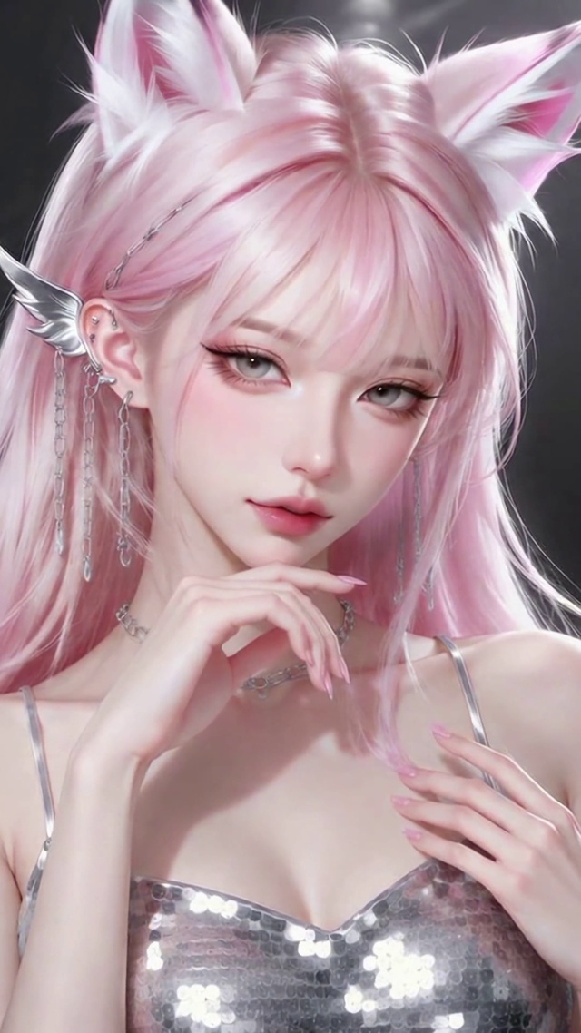 粉发狐耳二次元美少女