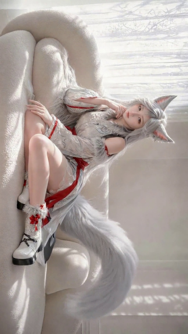 银发狐耳美少女治愈壁纸