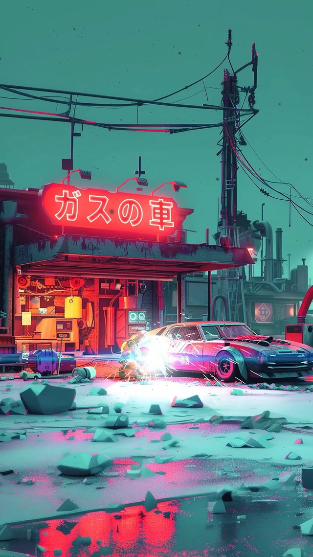 废旧停车场夜晚