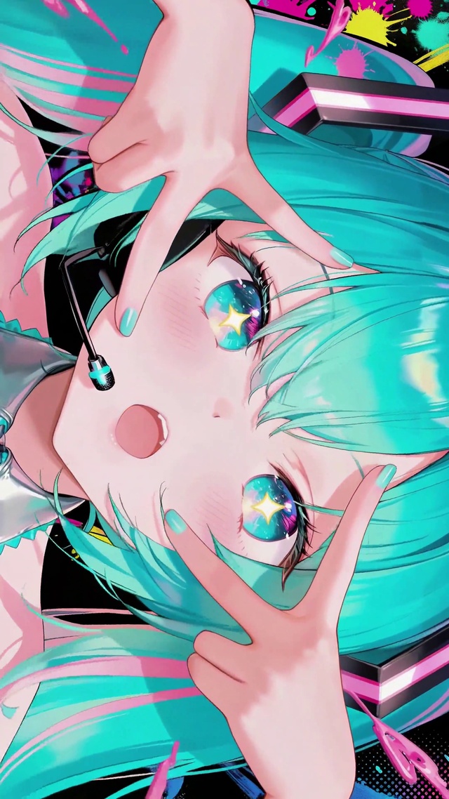 蓝发星瞳二次元偶像美少女