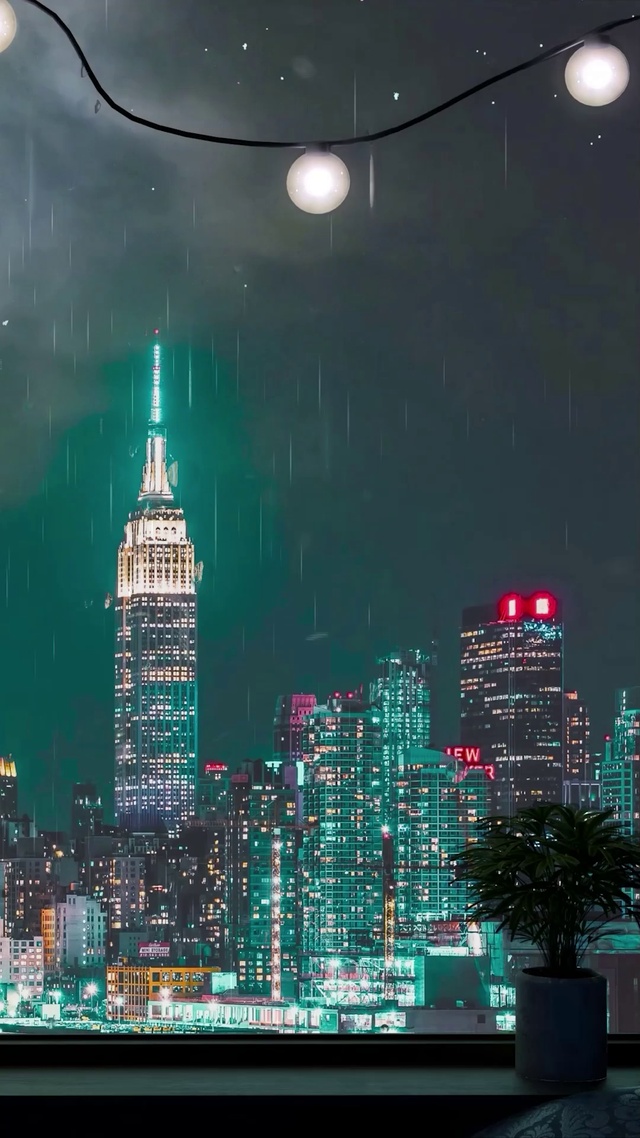 都市夜晚阵雨