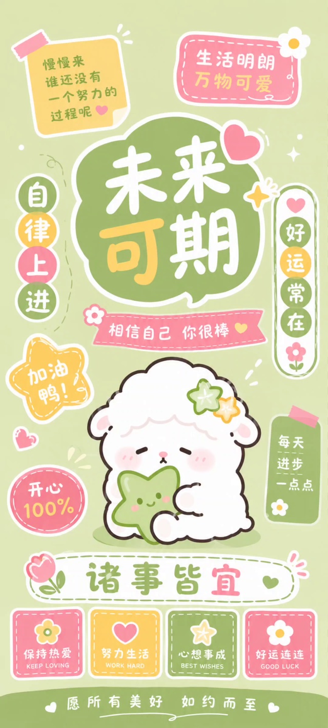 全屏清新绿星星小羊未来可期