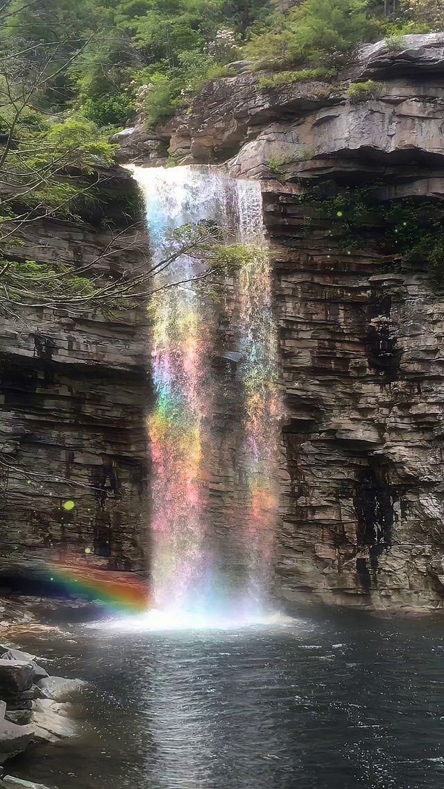 4K唯美治愈彩虹瀑布