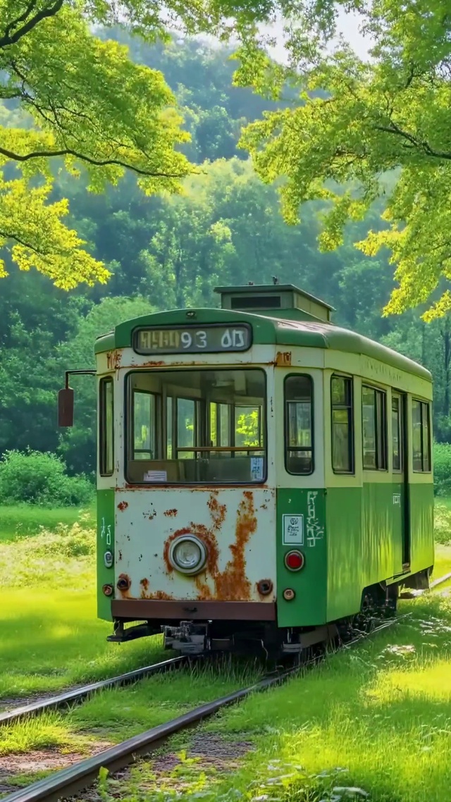 林间光影里的旧电车