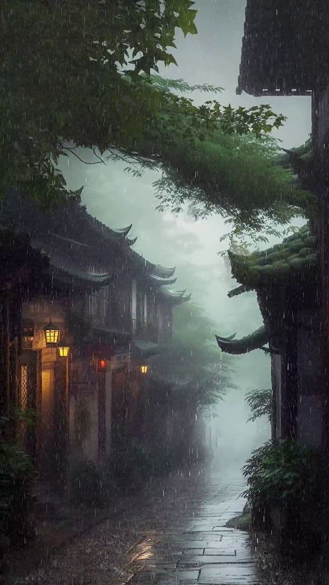 下雨天古镇意境壁纸