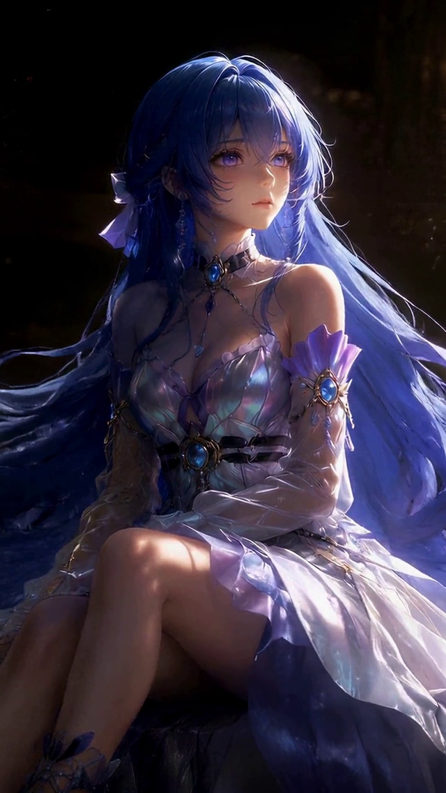 剧院微光蓝发梦幻美少女