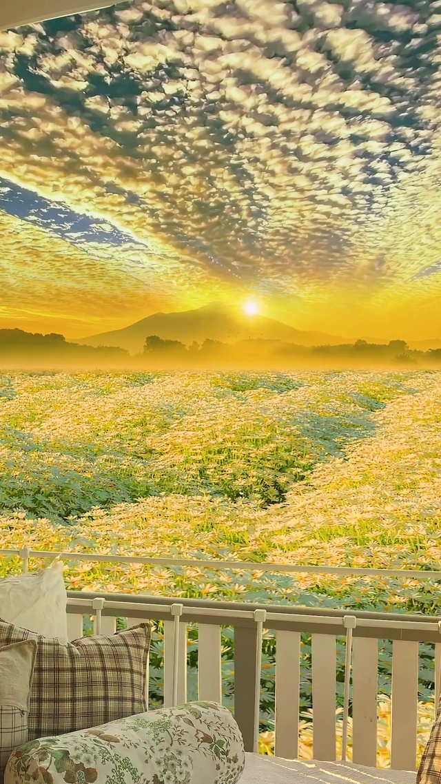 唯美爆款晚霞雏菊花海