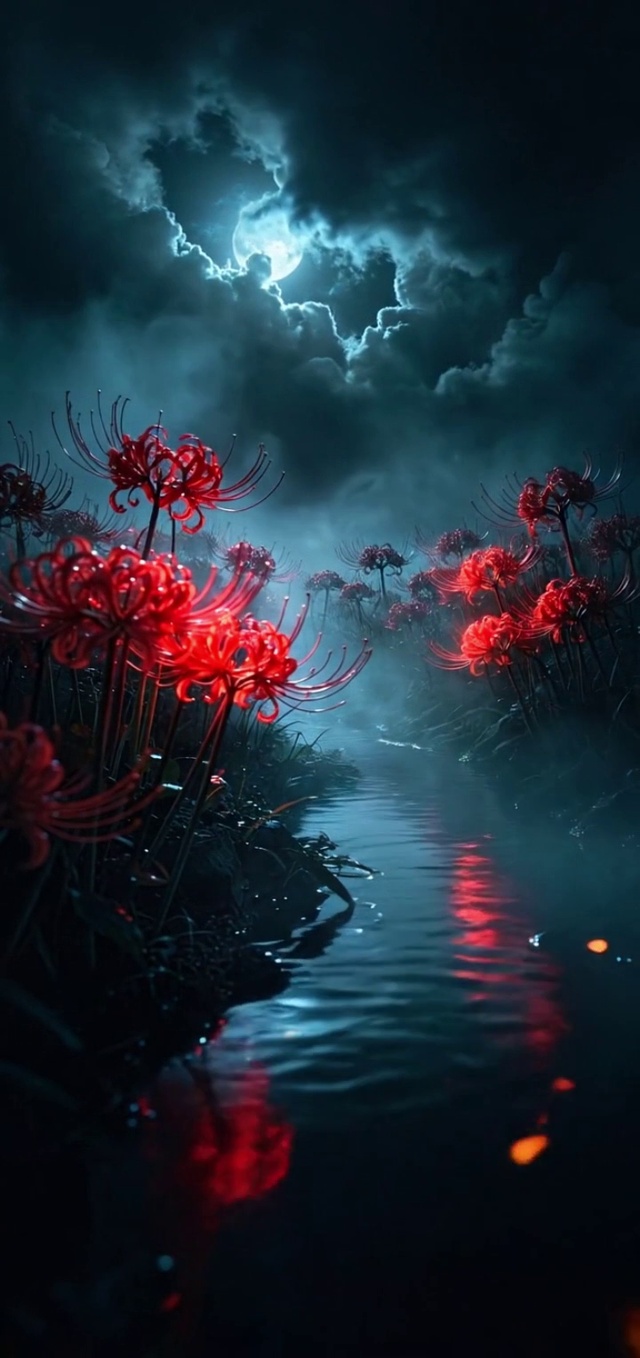 忘川河畔彼岸花，开在永夜月光下