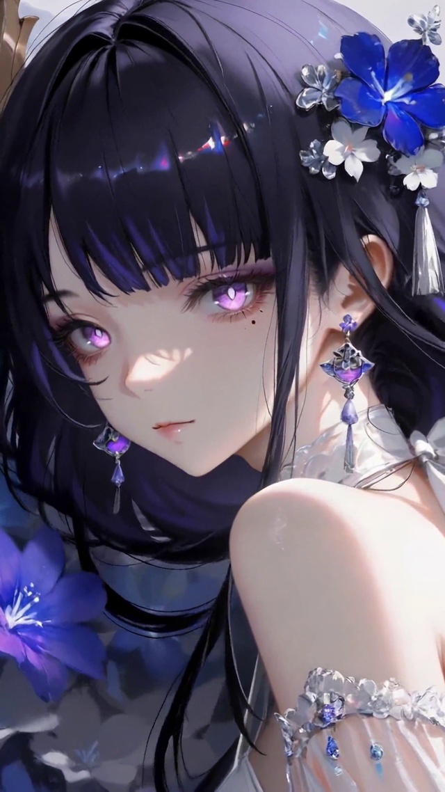 蓝紫花海紫发二次元美少女