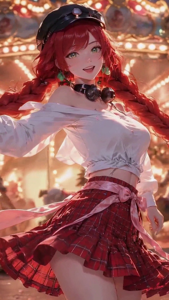 游乐园红发二次元美少女